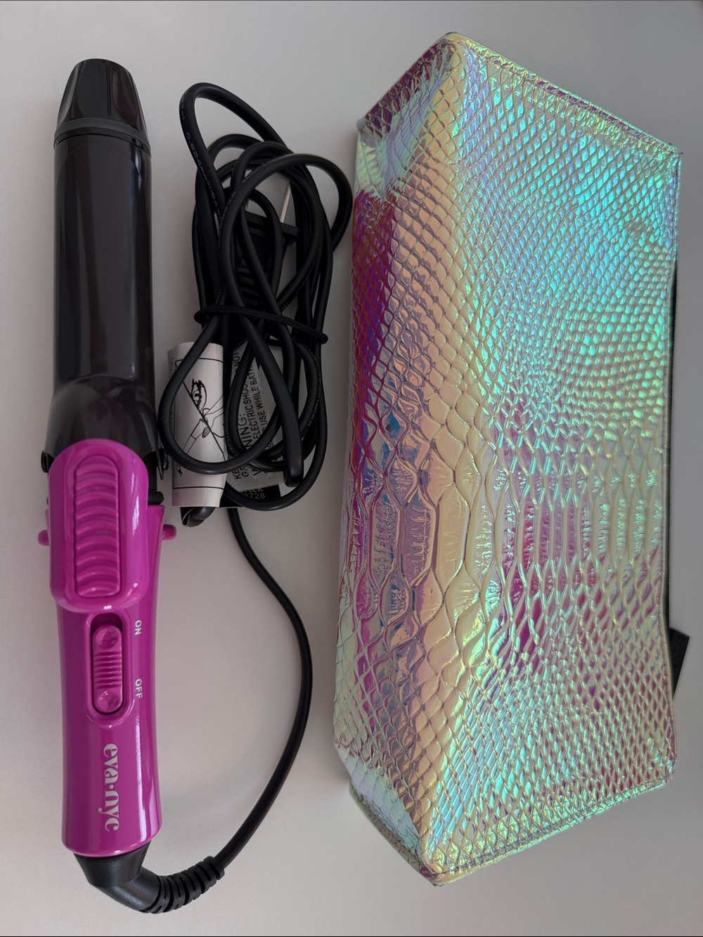Eva NYC Pink Curling Iron with Iridescent Case